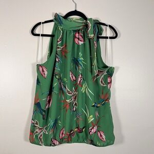 Women's Sweat Pea Green Halter Bow Tie Neck Work Blouse Office Boss Girly XL